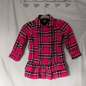 Pink Plaid Ruffle Peacoat, Size 4